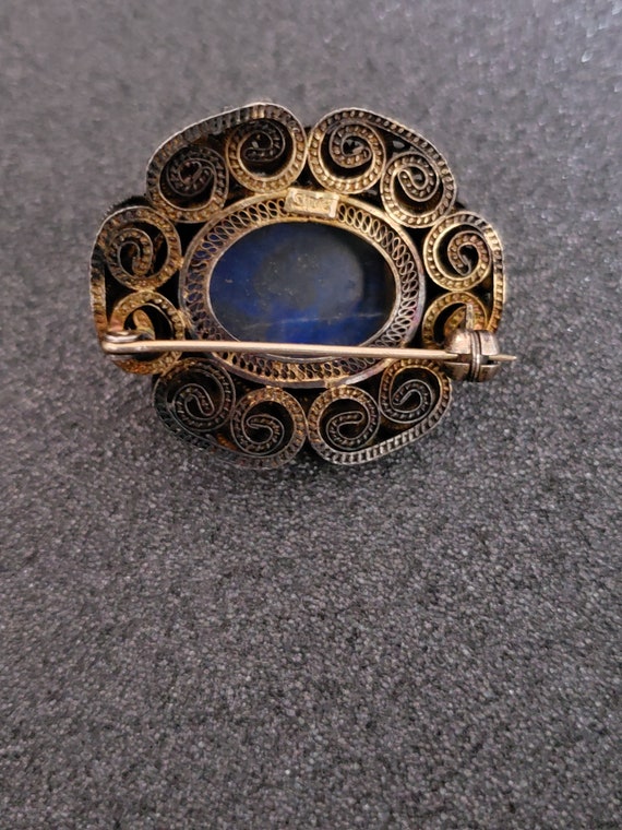 Vintage Chinese Lapis Cloisoone Silver Brooch, En… - image 7