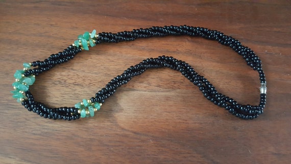 Vintage Black Bead and Green Jade Necklace - image 7