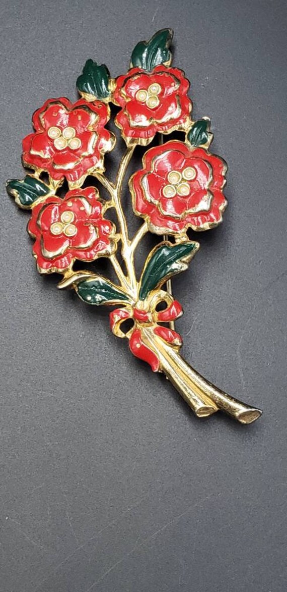 Vintage Painted Flower Brooch - image 6