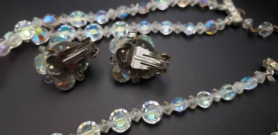 Vintage AB Crystal Glass Necklace and Earrings Set - image 6