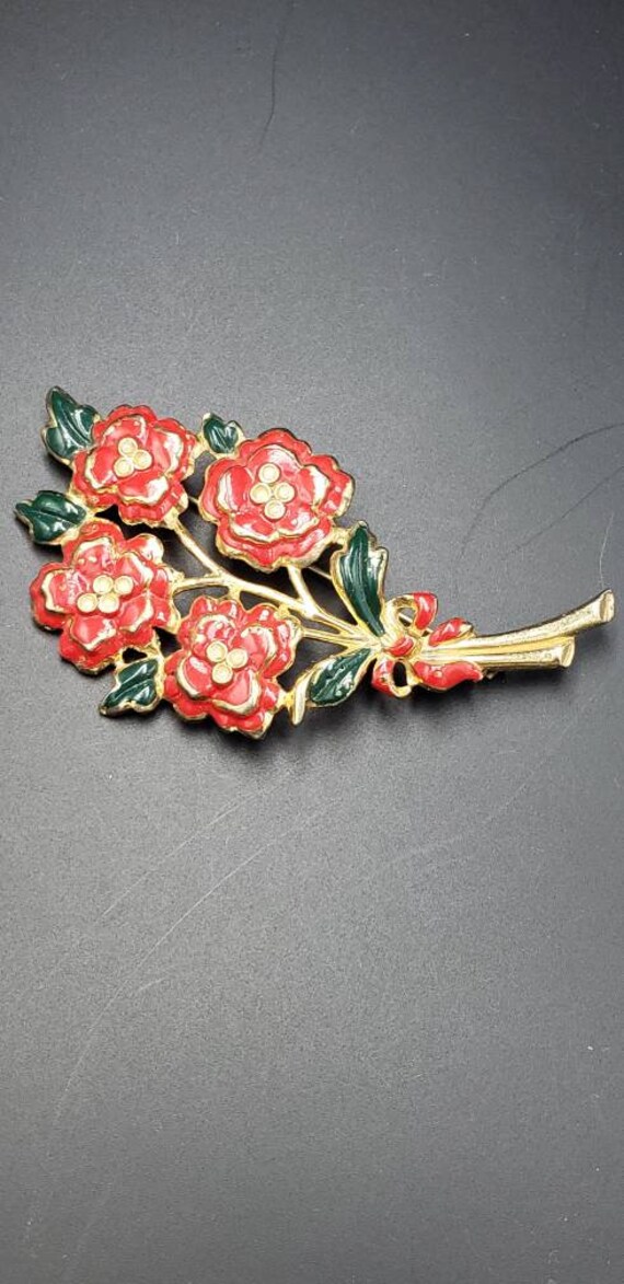 Vintage Painted Flower Brooch - image 1