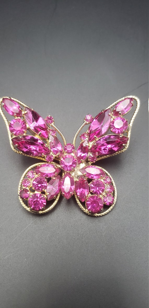 Vintage Pink Rhinestone Butterfly Brooch