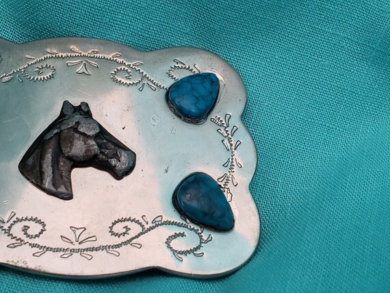 Vintage Southwestern Horse Faux Turquoise 3" Belt… - image 7
