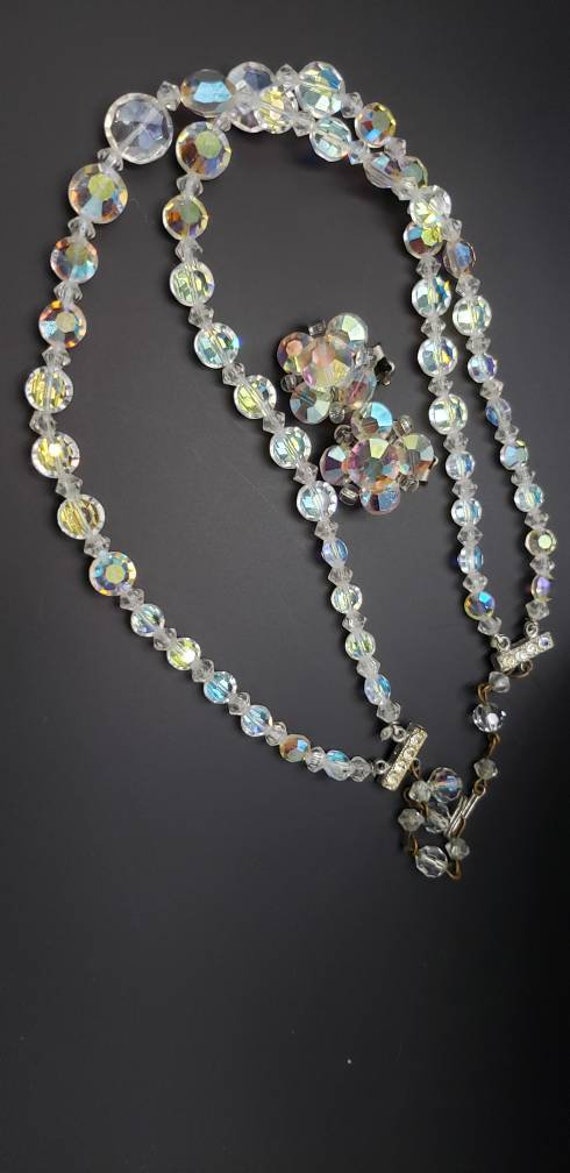 Vintage AB Crystal Glass Necklace and Earrings Set - image 1