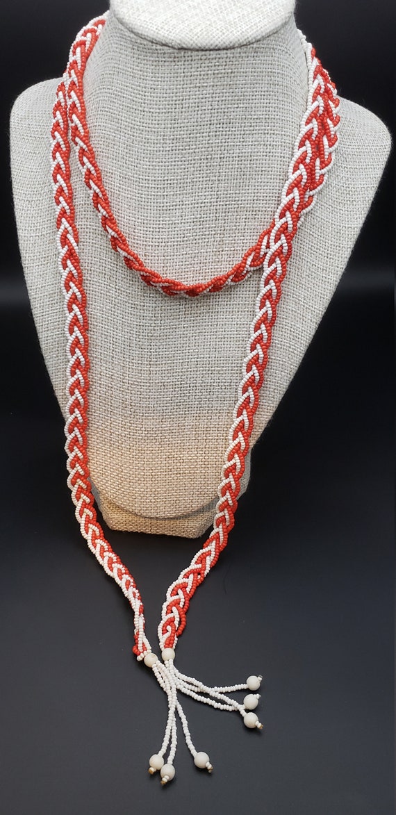 Vintage Red and White Woven Braided Flapper Neckla