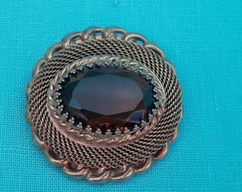 Vintage Amber Topaz Brown Glass Rhinestone Brooch