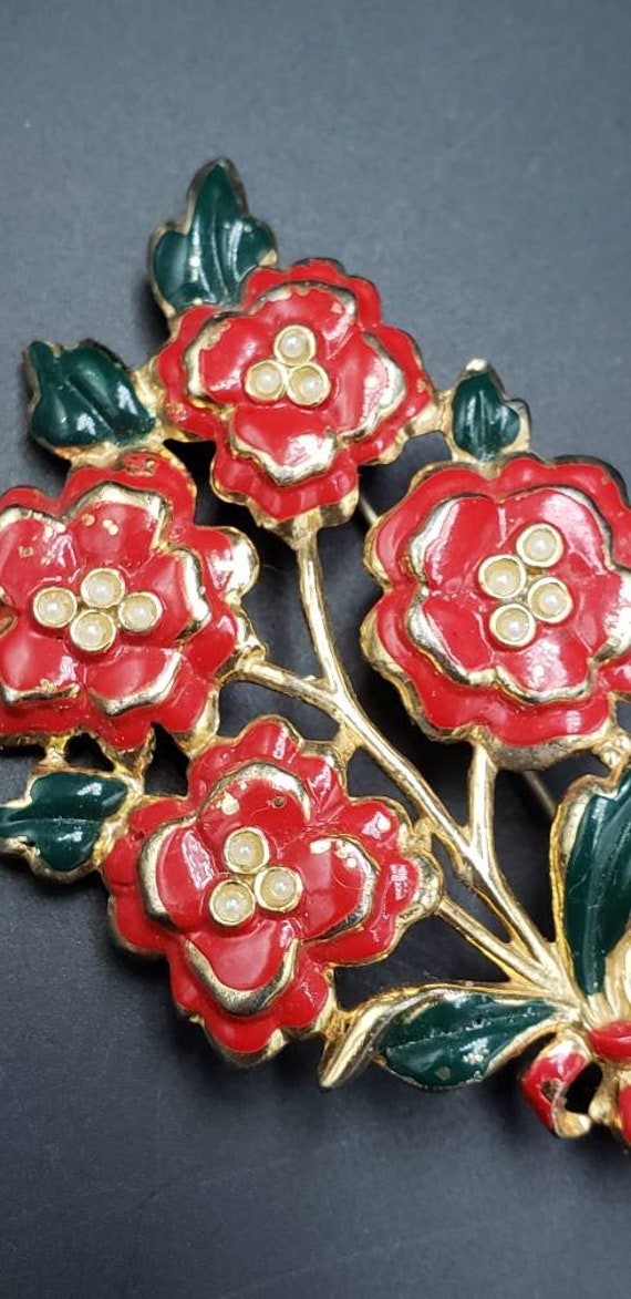 Vintage Painted Flower Brooch - image 3