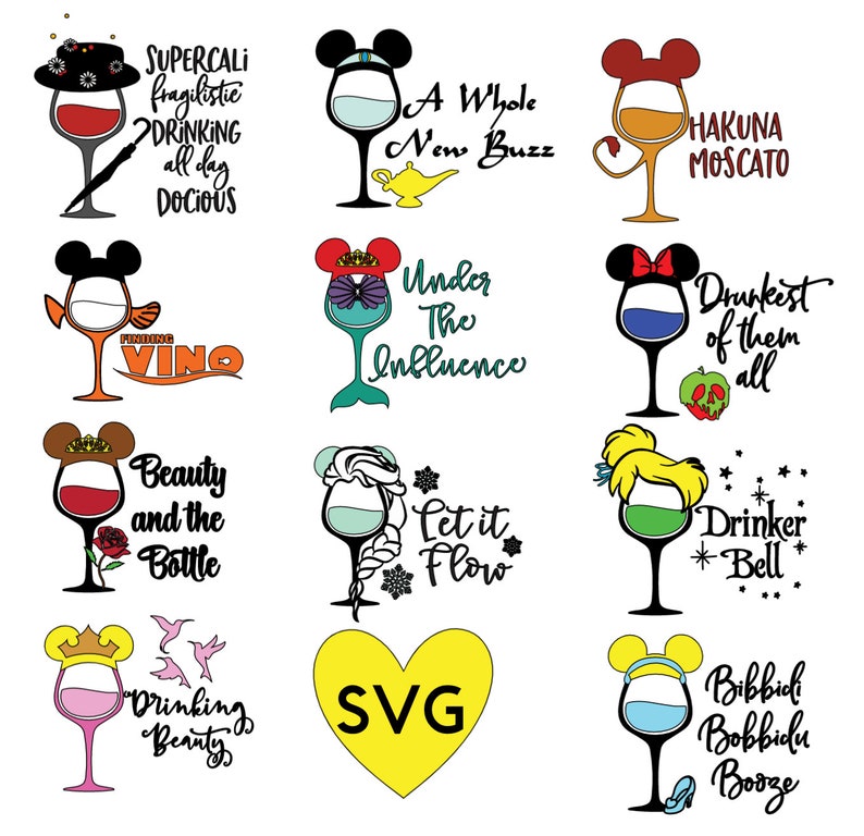 Download Disney Wine Glass Svg Bundle Disney Princess Wine Glass ...