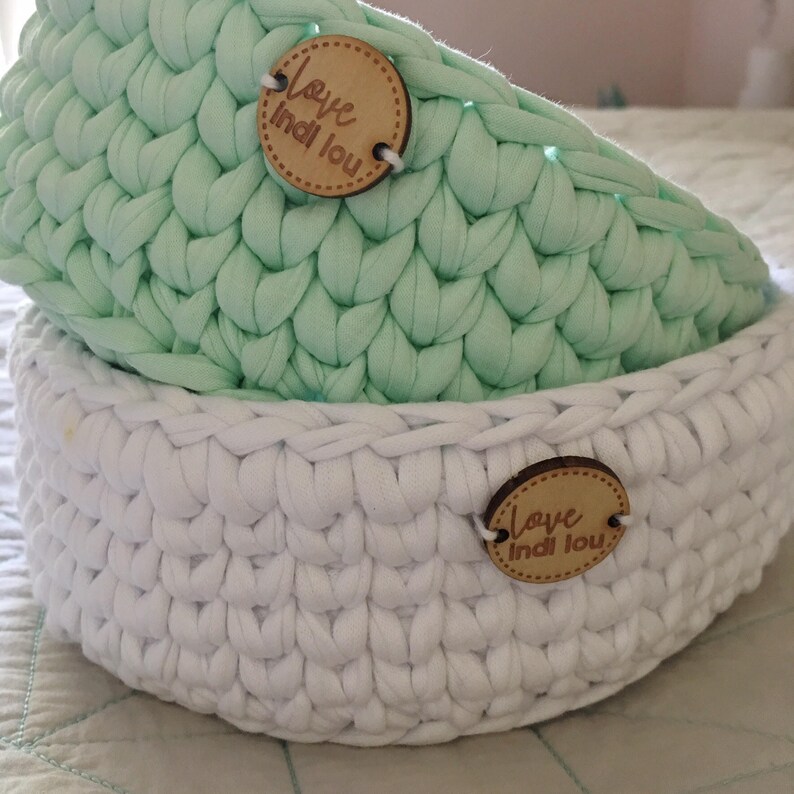 Mint Basket Handmade with Cotton Tshirt Yarn Nursery Etsy