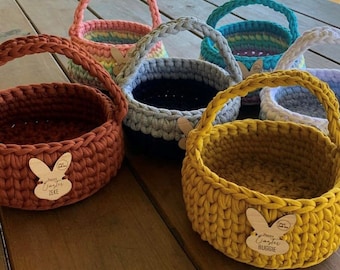 Easter Baskets - Handmade with Recycled Tshirt Yarn - Easter Gift - Custom Colours + personalised
