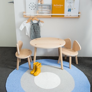 Runder Teppich Hellblau, Grau + Weiß - perfekt für jedes Kinderzimmer - große Farbauswahl - Baumwolle