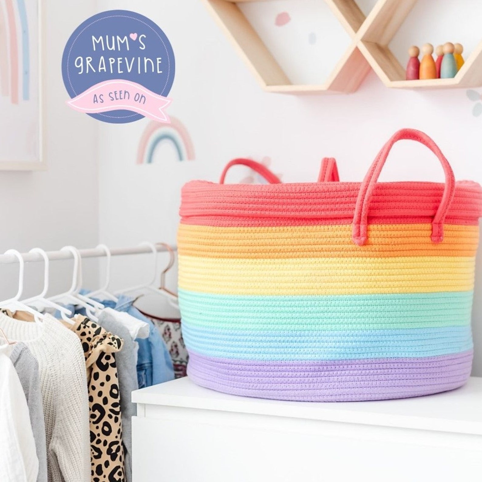 Rainbow Basket Handmade With Thick Quality Recycled