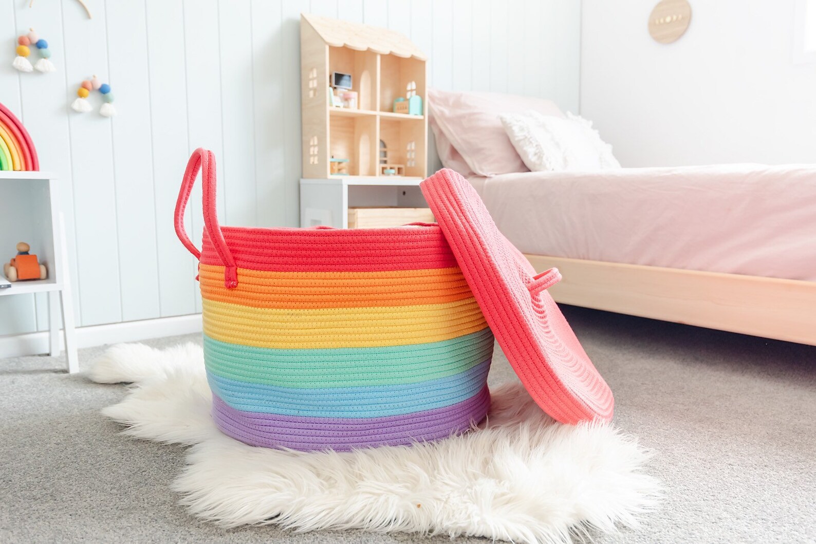 Extra Large Rainbow Basket Cotton Rope With Handles and a Etsy