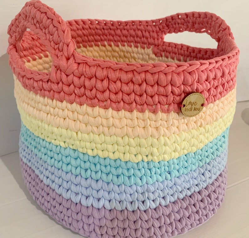 Rainbow Basket Handmade With Thick Quality Recycled