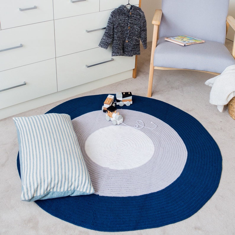 Navy Blue Round Rug perfect for a boys bedroom or nursery Etsy
