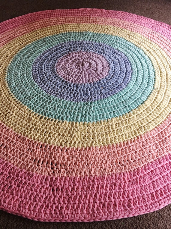 Rainbow Rug Round Floor Rug Pastel Rainbow Handmade With Etsy