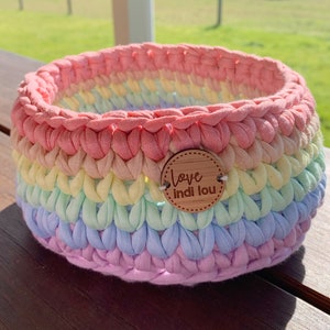 Rainbow Baskets - Your choice of Pastel or Bright shades - Handmade using recycled cotton Tshirt Yarn - Rainbow Nursery, Rainbow baby