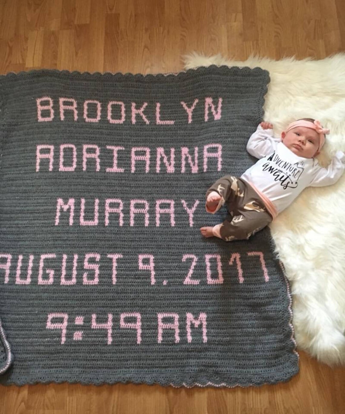Baby Blanket with Name Birth Date and Time of Birth Crochet Etsy