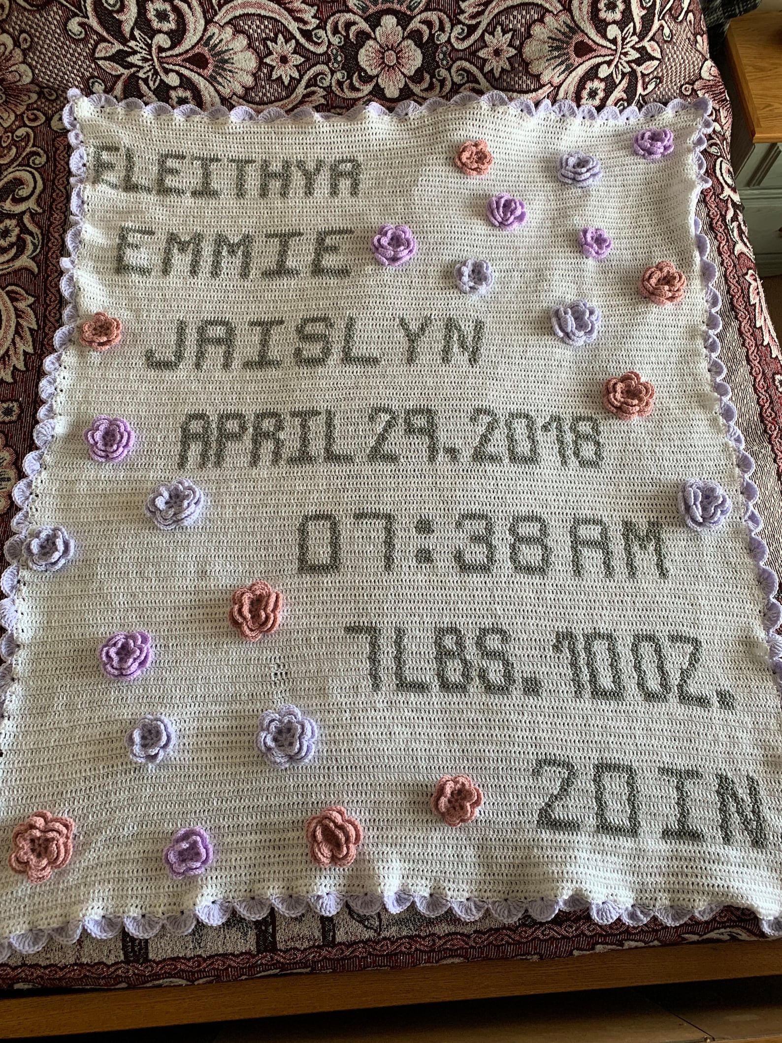 Baby Blanket with Name Birth Date and Time of Birth Crochet Etsy