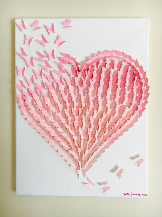 Heart Butterfly Canvas Art Wall Decor Nursery Room Decor Baby Etsy
