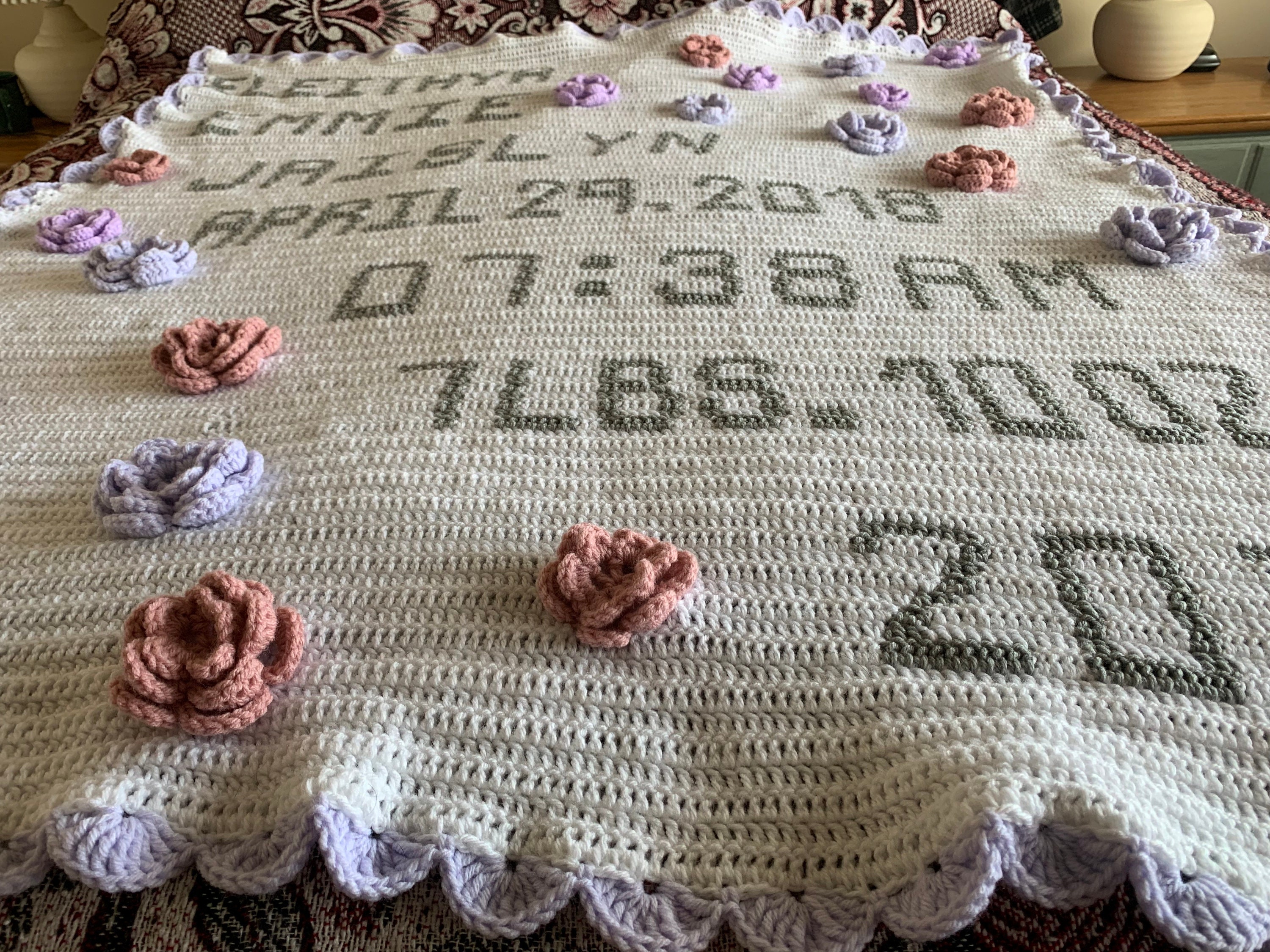 Baby Blanket with Name Birth Date and Time of Birth Crochet Etsy