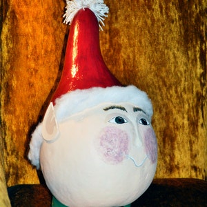 Christmas Elf, Elf Head, Christmas Decor, Holiday Decor, Santa's Helper, Shelf Ornament, Holiday Display, Real Gourd, Natural Gourd, image 3