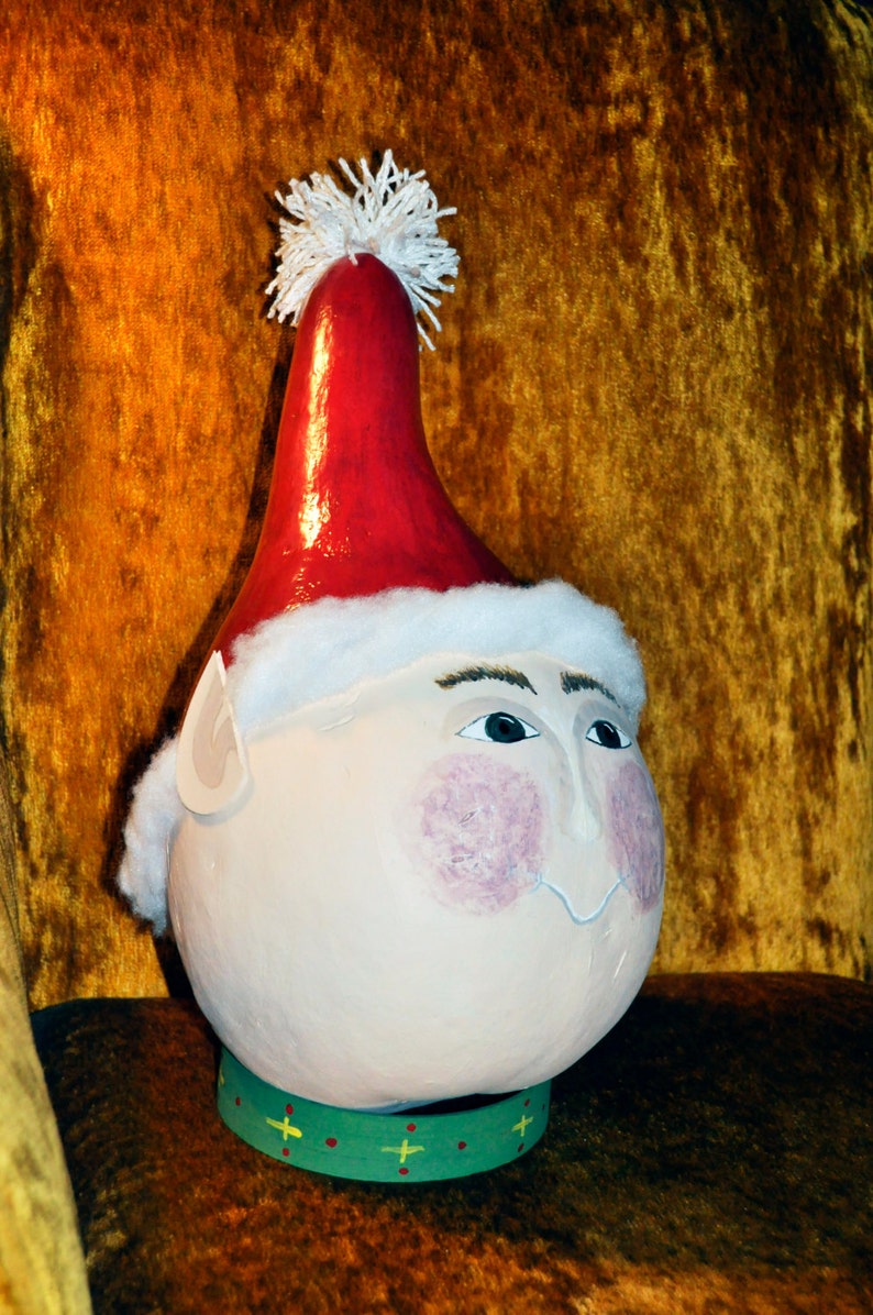 Christmas Elf, Elf Head, Christmas Decor, Holiday Decor, Santa's Helper, Shelf Ornament, Holiday Display, Real Gourd, Natural Gourd, image 3