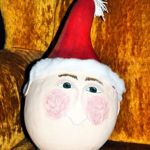 Christmas Elf, Elf Head, Christmas Decor, Holiday Decor, Santa's Helper, Shelf Ornament, Holiday Display, Real Gourd, Natural Gourd, image 1