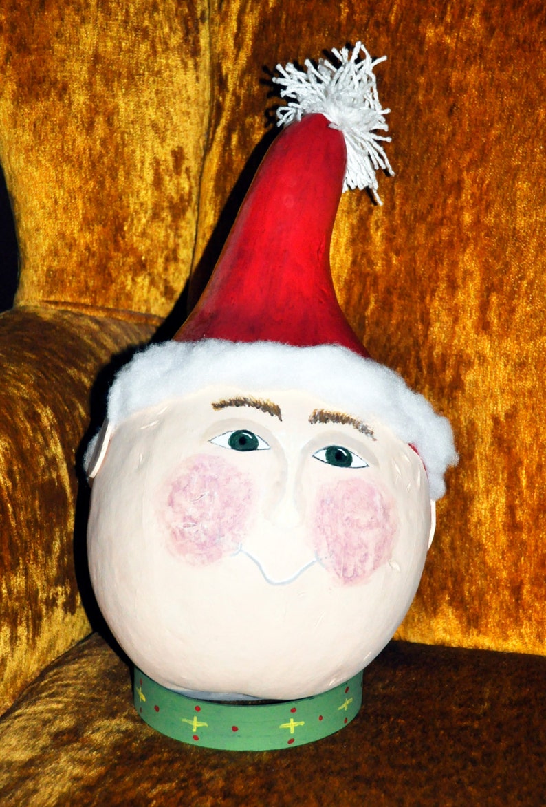 Christmas Elf, Elf Head, Christmas Decor, Holiday Decor, Santa's Helper, Shelf Ornament, Holiday Display, Real Gourd, Natural Gourd, image 1