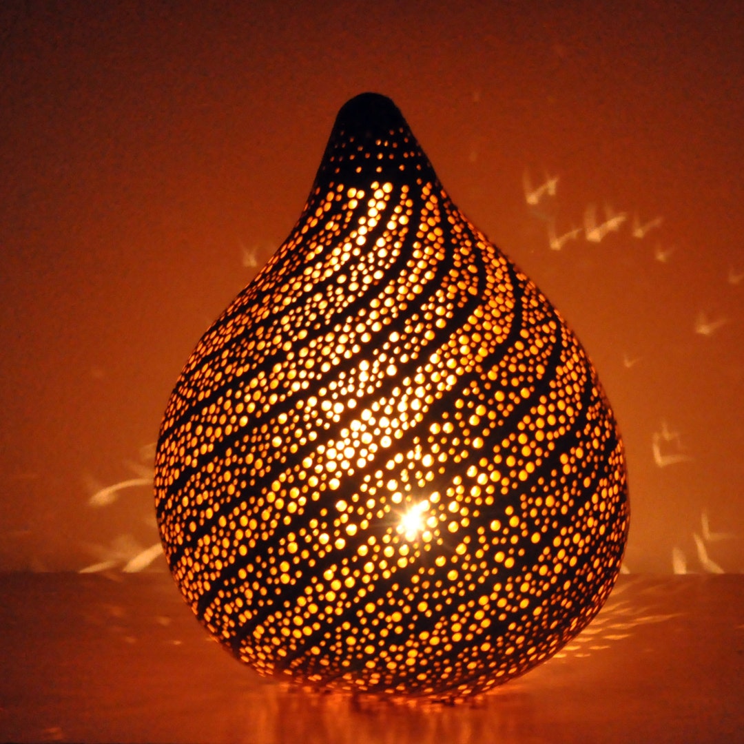 Gourd Lamp, Gourd Art, Galaxy of Light, Hand Crafted Lamp, Gourd ...