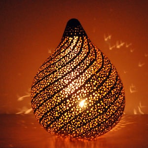 Gourd Lamp, Gourd Art, "Galaxy of Light", Hand Crafted Lamp, Gourd Lantern, Spiral Pattern, Night Light, Real Gourd