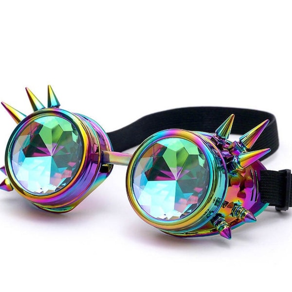 Kaleidoscope Glasses Steampunk Goggles Music Trippy  Rave festival costume - Cosplay Glasses (Removable lens)