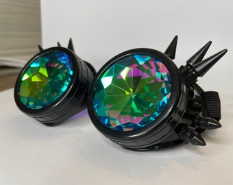 Kaleidoscope Glasses Steampunk Goggles Music Trippy Psychedelic Rave festival costume - Cosplay Glasses (Removable lens) black