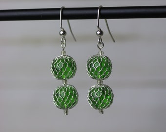 Green Netted Bead Earrings