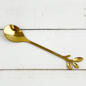 Stainless Steel Vintage Style Gold Teaspoon || Golden Leaf Tree Branch || Small Tiny Dessert Spoon