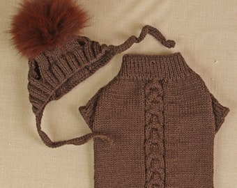 Handmade Wool Dog Sweater & Hat Set: Yorkshire Terrier XS Outfit