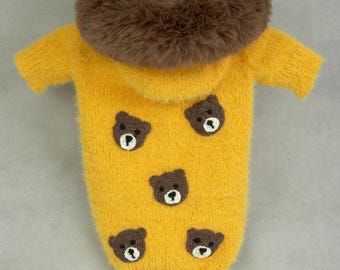 Handmade Crochet Wool Dog Sweater with Hood - Size  XXS, XS, S, M,  Crochet Pet Outfit, Knitted Pet Coat