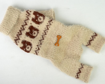 Handmade Wool Dog Sweater: Beige Knit Puppy Outfit, XS