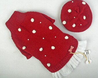 Handmade Wool Dog Sweater & Hat Set: XS Puppy Outfit, Knitted Pet Coat