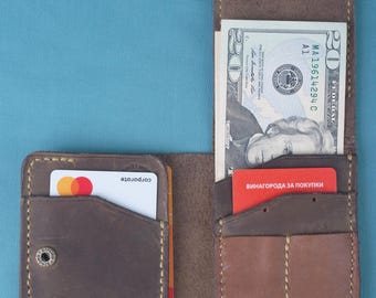 Handmade Crazy Horse Leather Wallet: Slim Minimalist Card Holder
