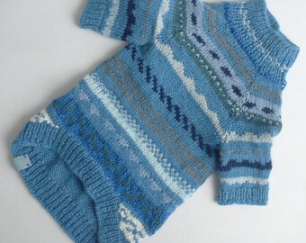 Handmade Wool Dog Sweater: Blue Knit Puppy Outfit, S Size, Knitted Pet Coat