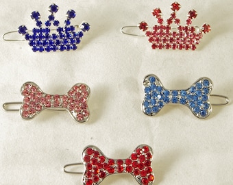 Bone hairpin  sparkly hair clip for longer haired cats, dogs and puppies, Puppy Bows, crown dog bow pet hair clip, dog fashion
