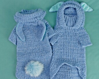 Suéter de crochê em lã para cachorro: orelhas de lebre, roupa para filhote tamanho PP, casaco de tricô para animais de estimação