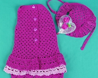 Vestido de crochê para cachorro com chapéu: roupa de algodão feita à mão para filhotes, tamanho PP, casaco de tricô para animais de estimação