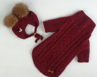 Conjunto de suéter e gorro de lã feitos à mão para cães: Roupa de tricô para animais de estimação tamanho PP