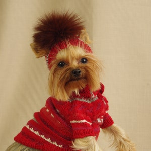 Handgefertigte Wolle Set Hundepullover & Mütze: XS Puppy Outfit