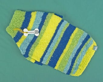 Suéter de lã feito à mão para cachorro: Roupa azul de tricô para filhotes, tamanhos XXS, XS, S e M