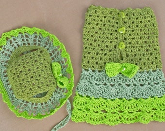 Vestido para cachorro com chapéu: Roupa de algodão feita à mão para Yorkshire Terriers tamanho XXS, casaco de tricô para animais de estimação