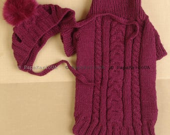 Suéter de lã feito à mão para cães: XXS, XS, S, M, roupa de crochê para animais de estimação, casaco de tricô para animais de estimação, bordô