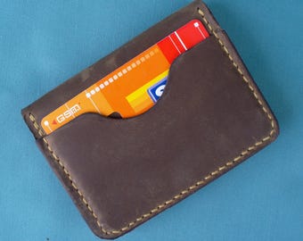 Handmade Crazy Horse Leather Cardholder: Slim Minimalist Wallet